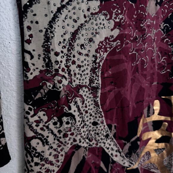 Christian Audigier Crystal Rock Shirt Women XS Y2K Tuni Tsunami Rhinestone Tunic - Picture 7 of 11